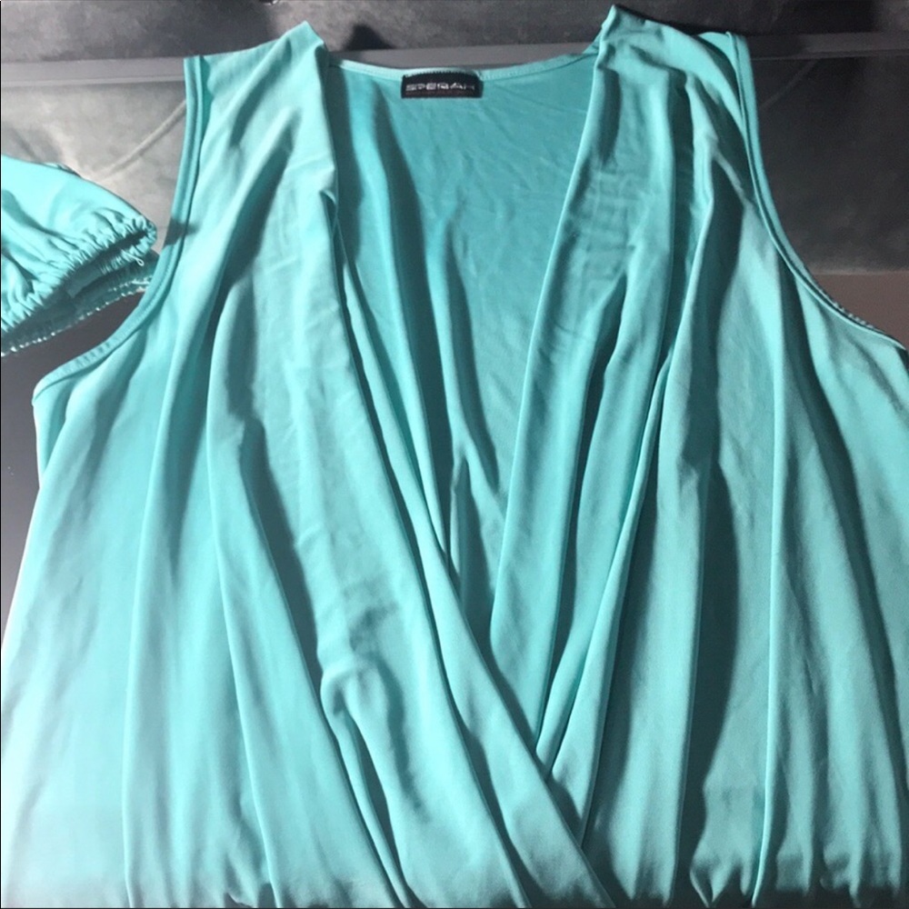 Callie Aqua Blue Green Plunge Faux Wrap Short Set - Picture 1 of 8